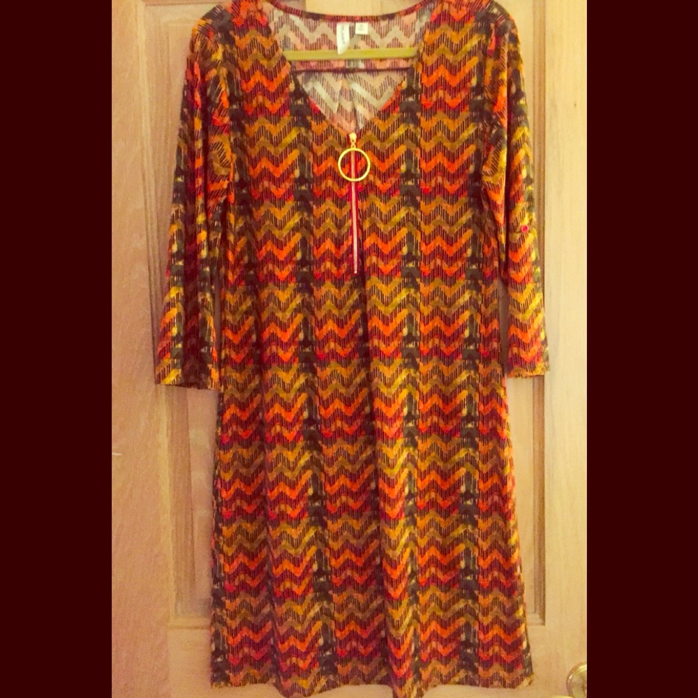 Orange and olive patterned dress